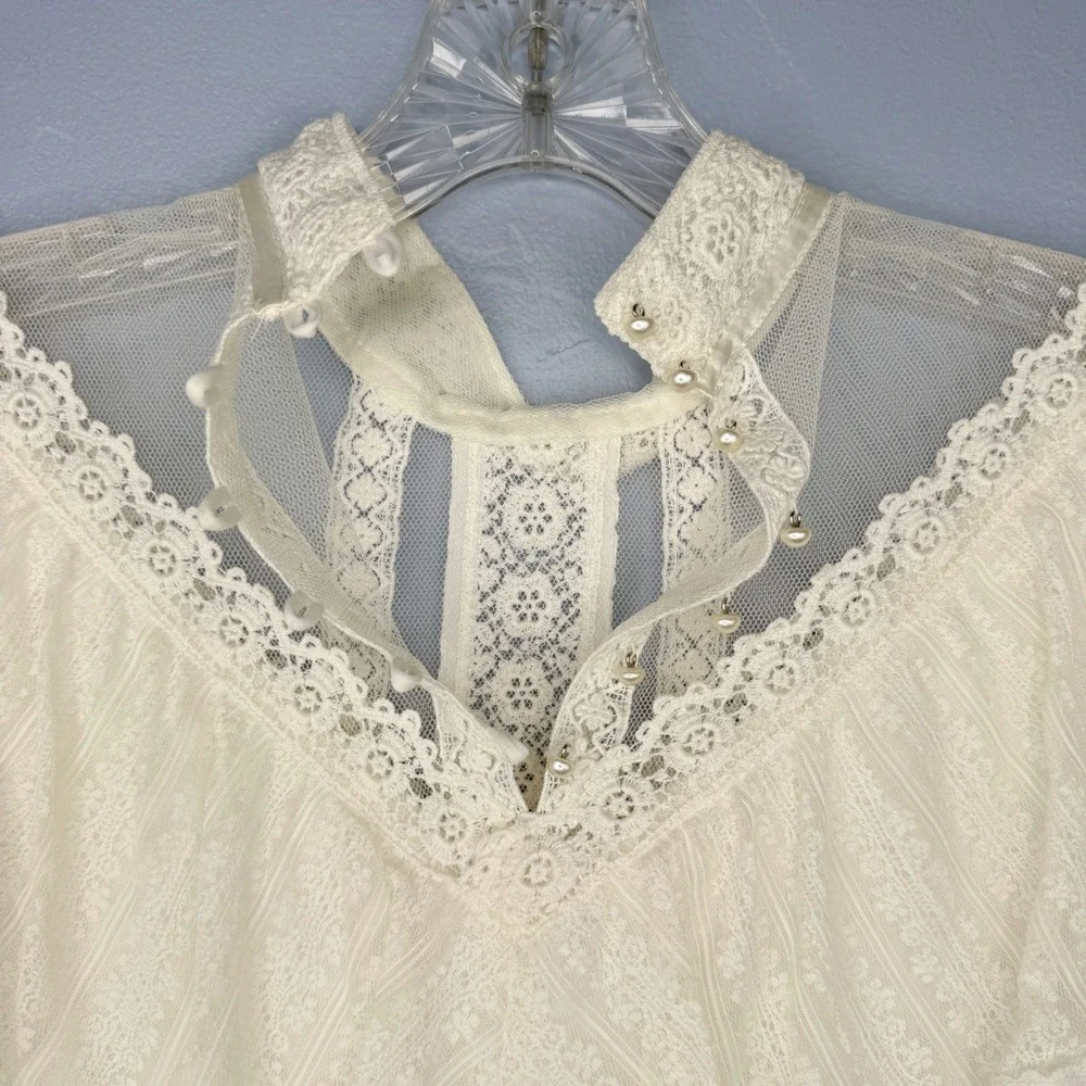 Gunne Sax by Jessica McClintock Vintage Lace Wedding Dress Ivory Maxi Boho 70s - Picture 4 of 16